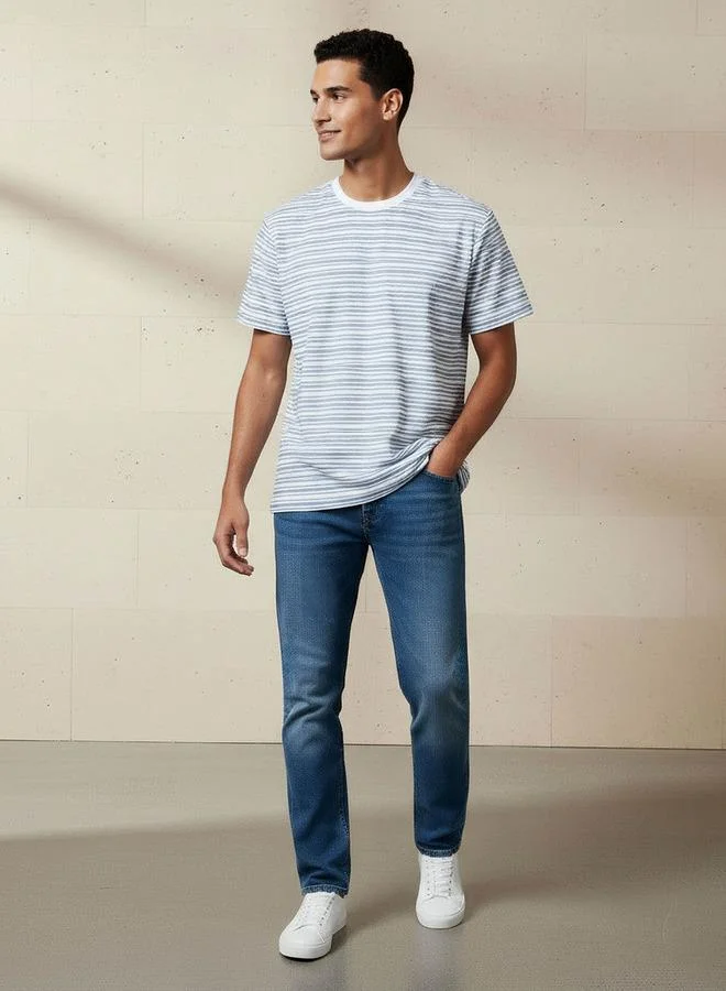 سبلاش فيڤ Men Regular Fit Crew Neck Short Sleeves Striped T-shirt